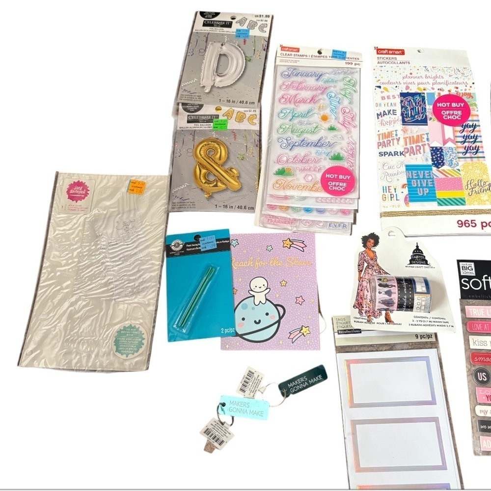 Assorted Craft Sticker Set Bundle NEW Balloons Sewing Needles  Keychain - Picture 3 of 4